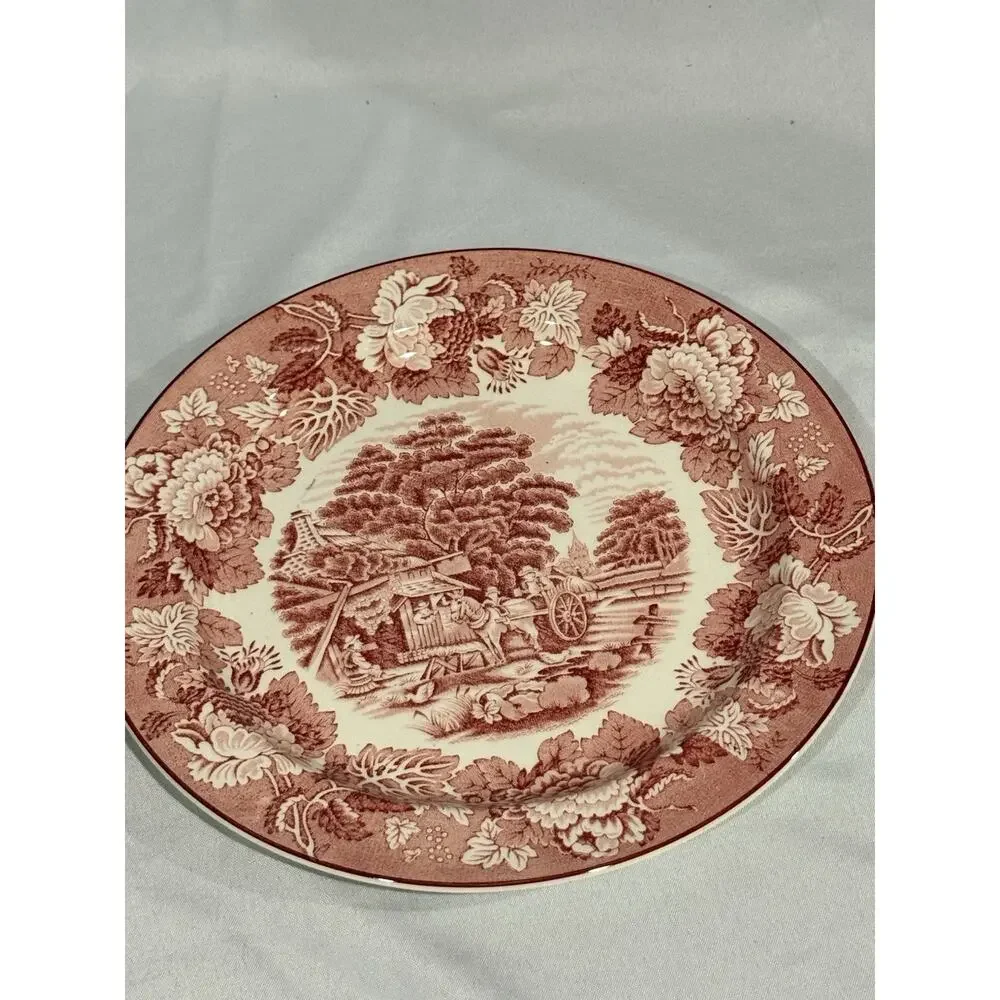 2 Vintage Woods & Sons English Scenery Red Transferware Oval Serving Plates